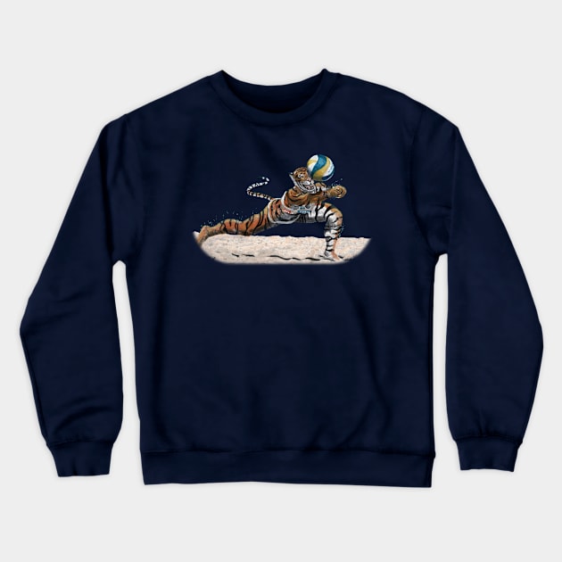 Cat Warrior Beach Volleyball Realistic Art Crewneck Sweatshirt by Helms Art Creations